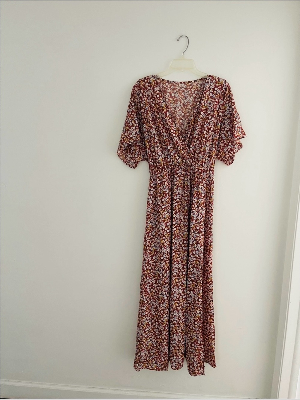 Floral V-Neck Maxi Dress in Rust